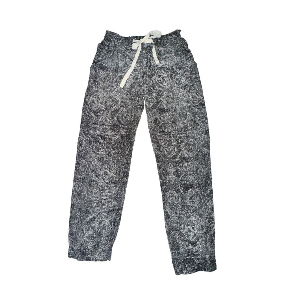 Aritzia Wilfred Marais Pant Women XS Black White Paisley Silk Button Pockets